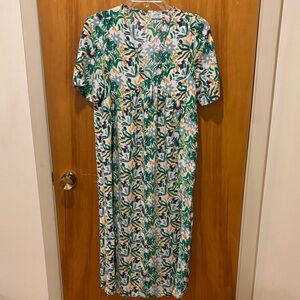 ANNA KAY Vibrant Leaf Pattern Midi Dress Made in France!
